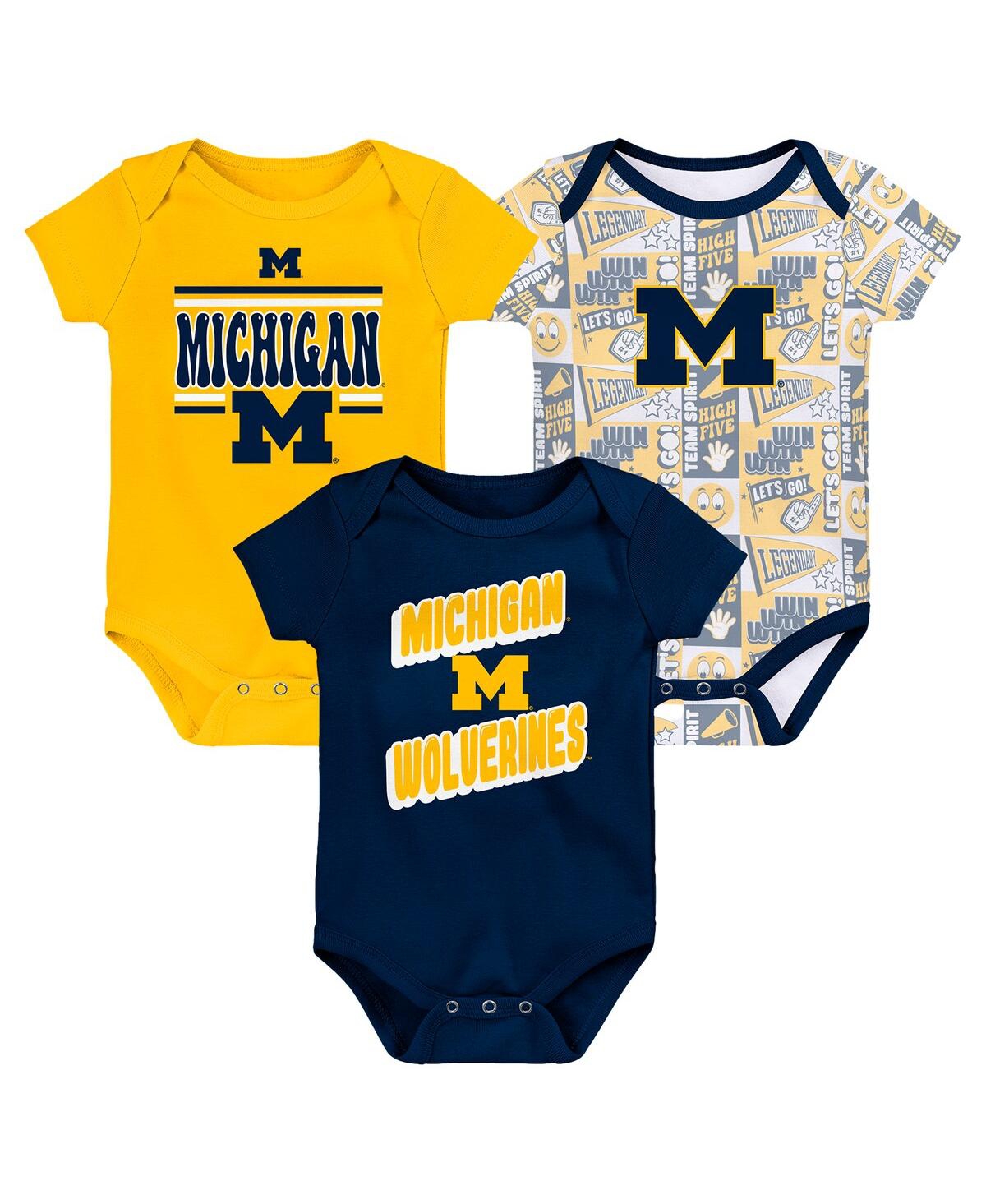 Outerstuff Baby Boys And Girls 3-pack Michigan Wolverines Sunday Comics Bodysuit Set