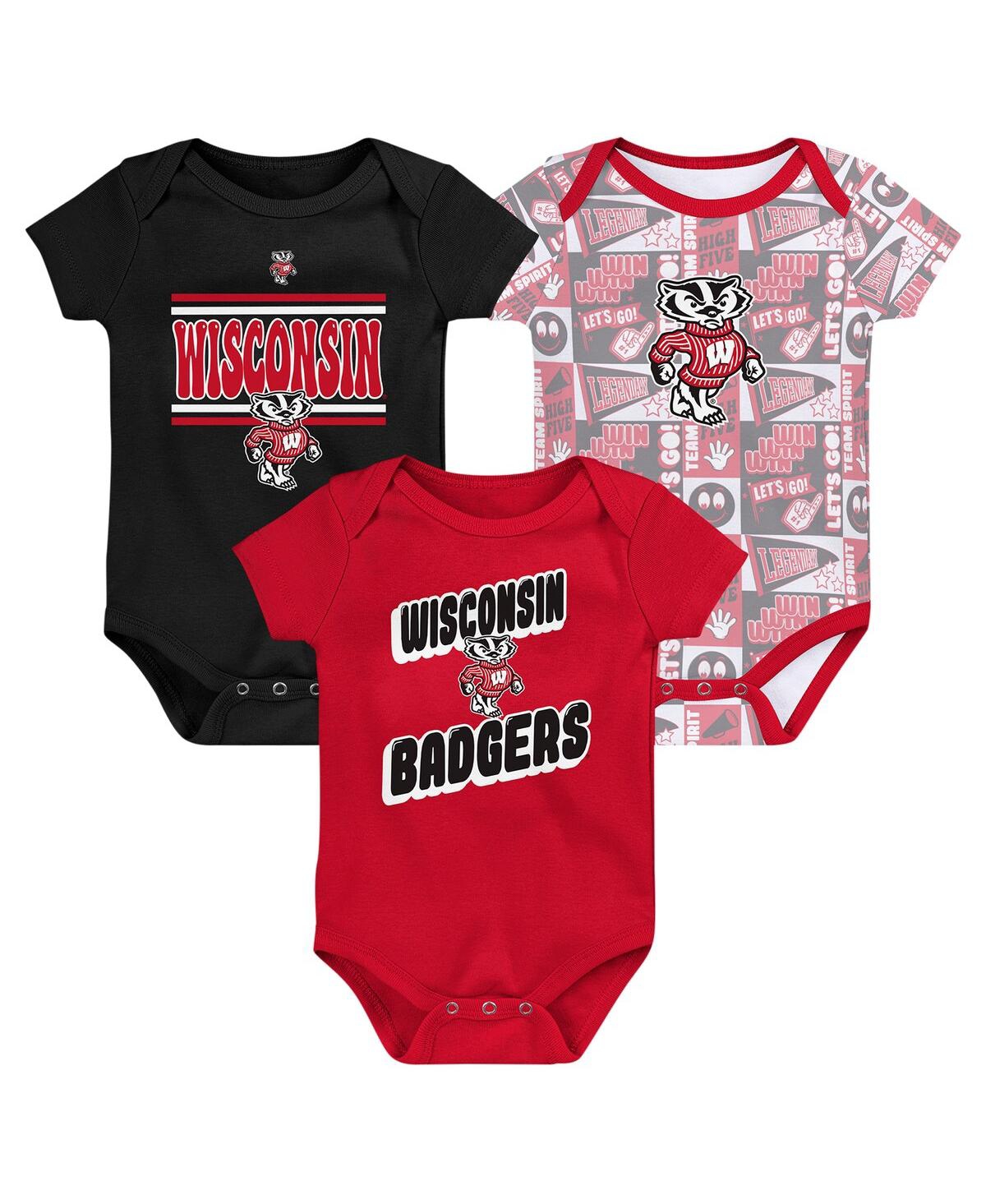 Outerstuff Newborn Red Wisconsin Badgers Sunday Comics Bodysuit 3-pack In Red