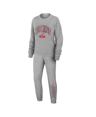 WEAR by Erin Andrews - Women's  Heather Gray Detroit Red Wings Knit Long Sleeve Tri-Blend T-shirt  Pants Sleep Set