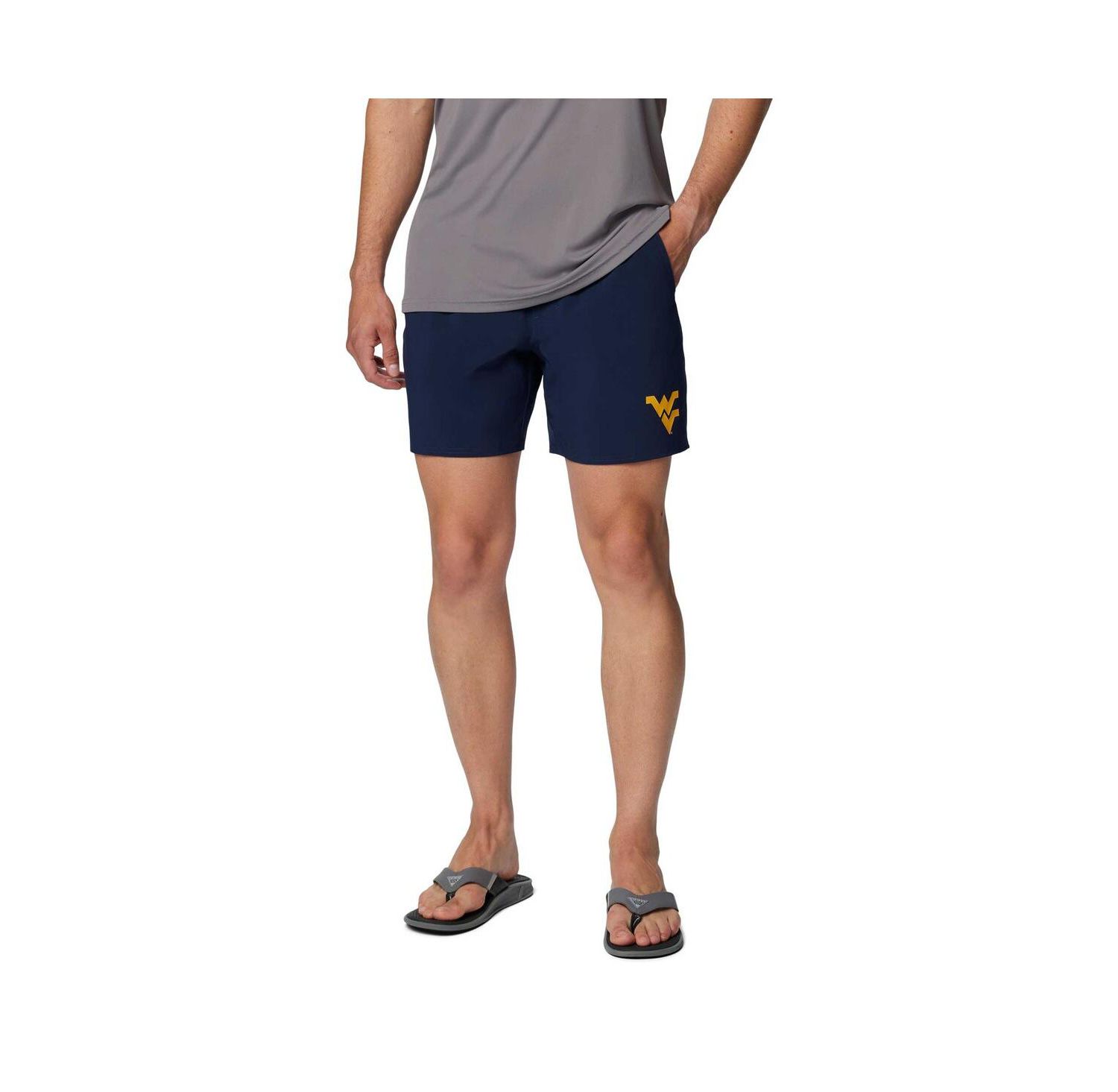 Men's Navy West Virginia Mountaineers PFG Terminal Roamer Omni-Shade Stretch Shorts