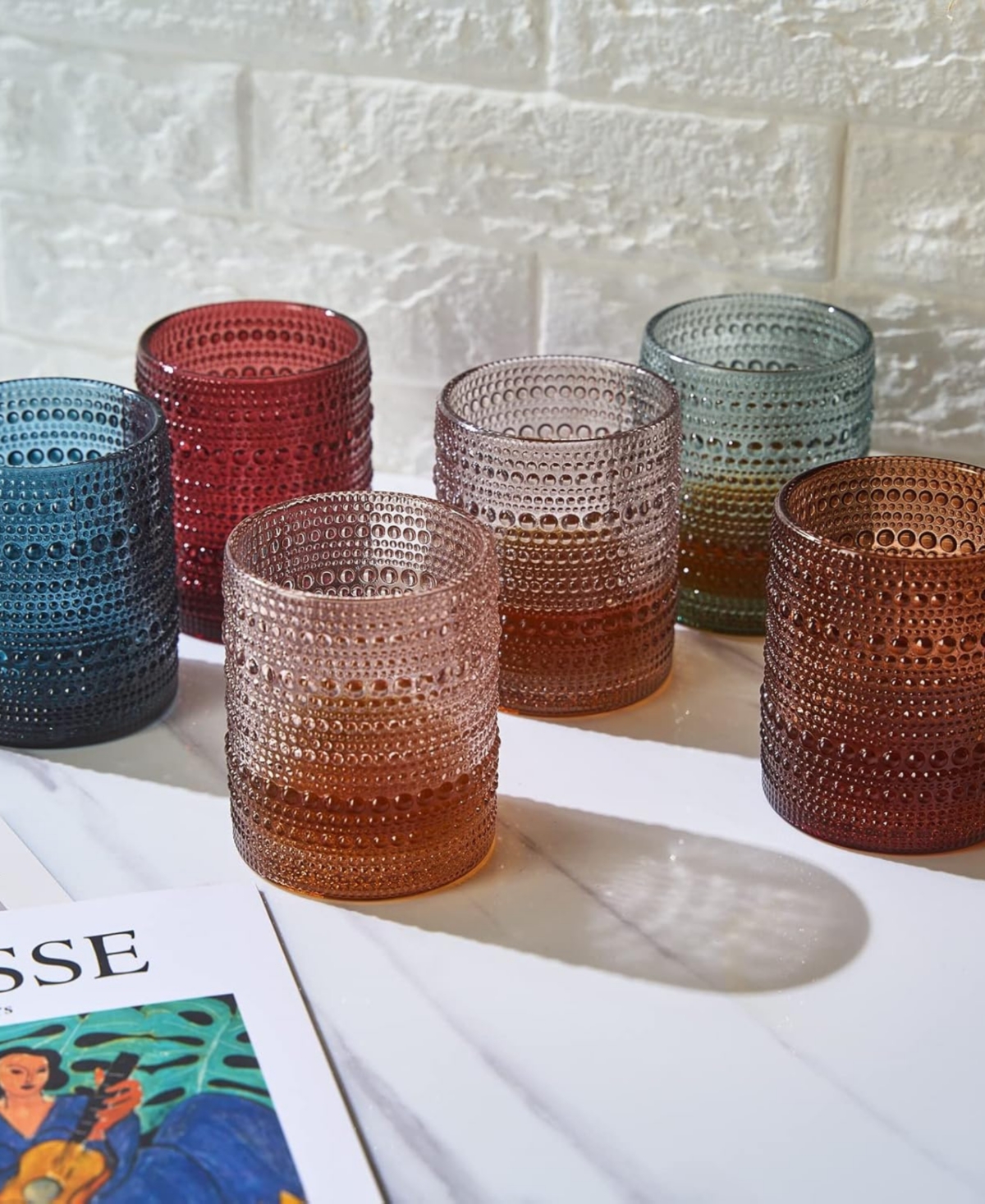 The Wine Savant Khen Beaded Tumbler, Set Of 6 In Gray