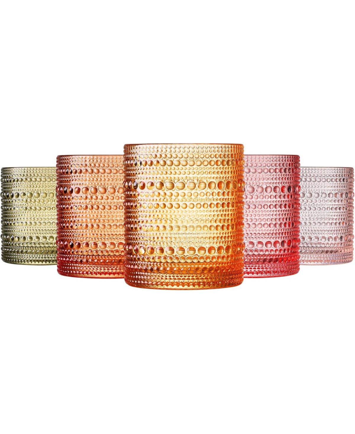 The Wine Savant Khen Vintage Hobnail Lowball Tumbler, Set Of 5 In Sunset