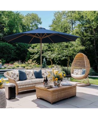 13FT Large Outdoor Patio Umbrella UV30+ Wood 8 Rib Pole for Table Beach Yard Garden Wedding Deck Cafe Pool Navy