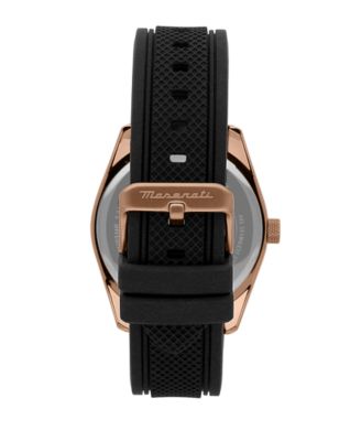 Men's Date Black Silicone Watch, 43mm