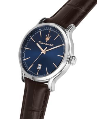 Men's Date Brown Leather Watch, 42mm