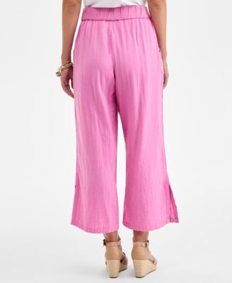 Women's Cotton Gauze Embroidered Pull-On Pant, Exclusively at Macy's
