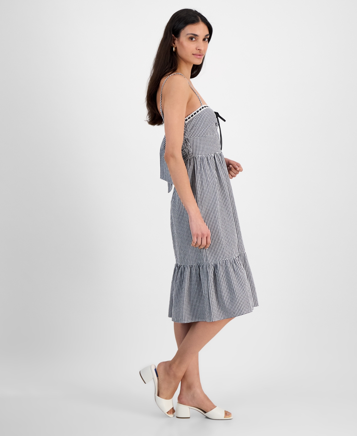 KINGSTON GREY JUNIORS' GINGHAM TIE-BACK MIDI DRESS 