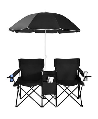Portable Folding Picnic Double Chair With Umbrella