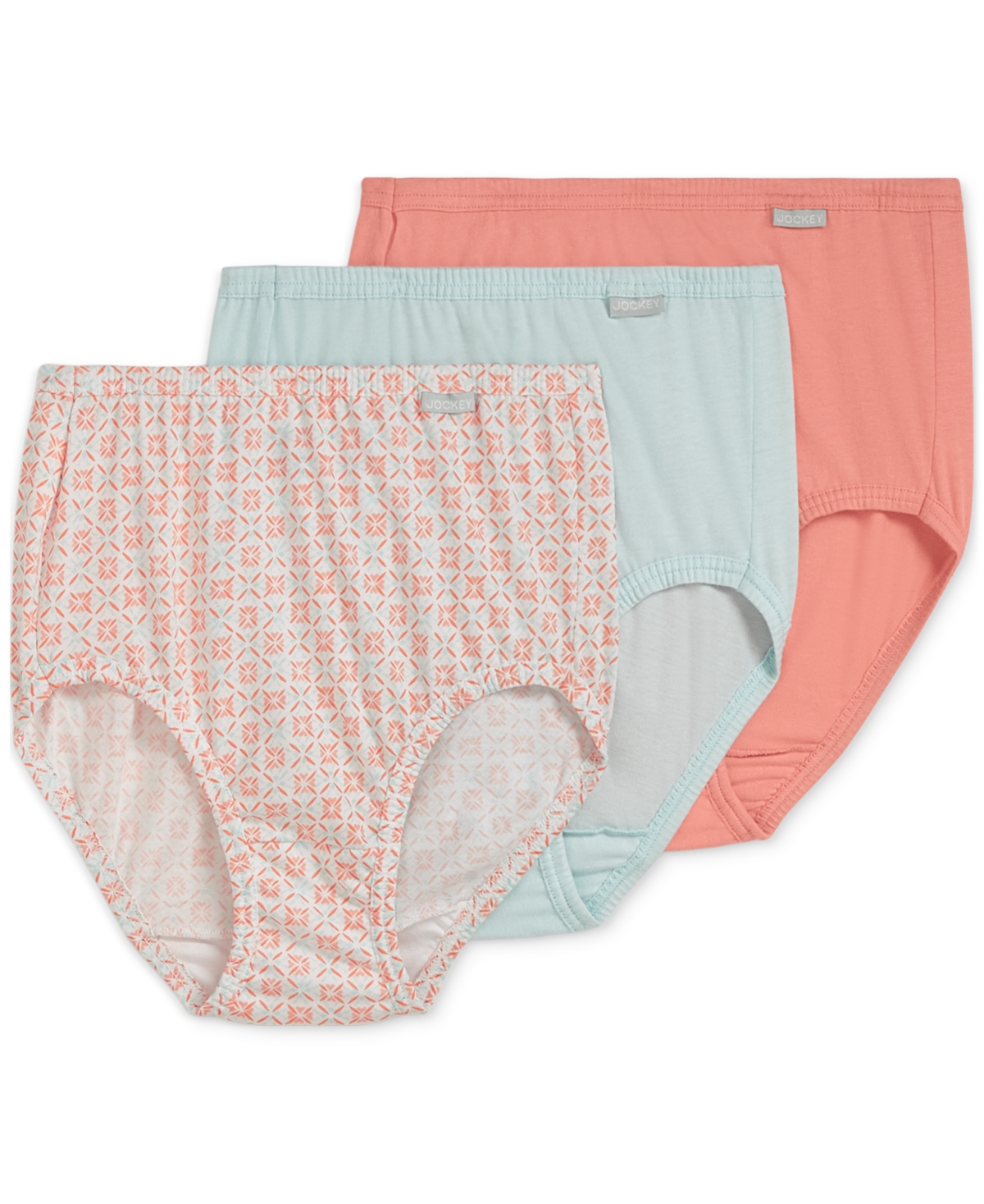 Jockey Elance Brief 3 Pack Underwear 1484, 1486 Extended Sizes In Paradise Peach,garden Geo Peach-print,ec