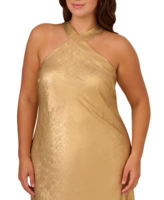 Adrianna Plus Size Sleevelss Gold Foil Gown - Macy's