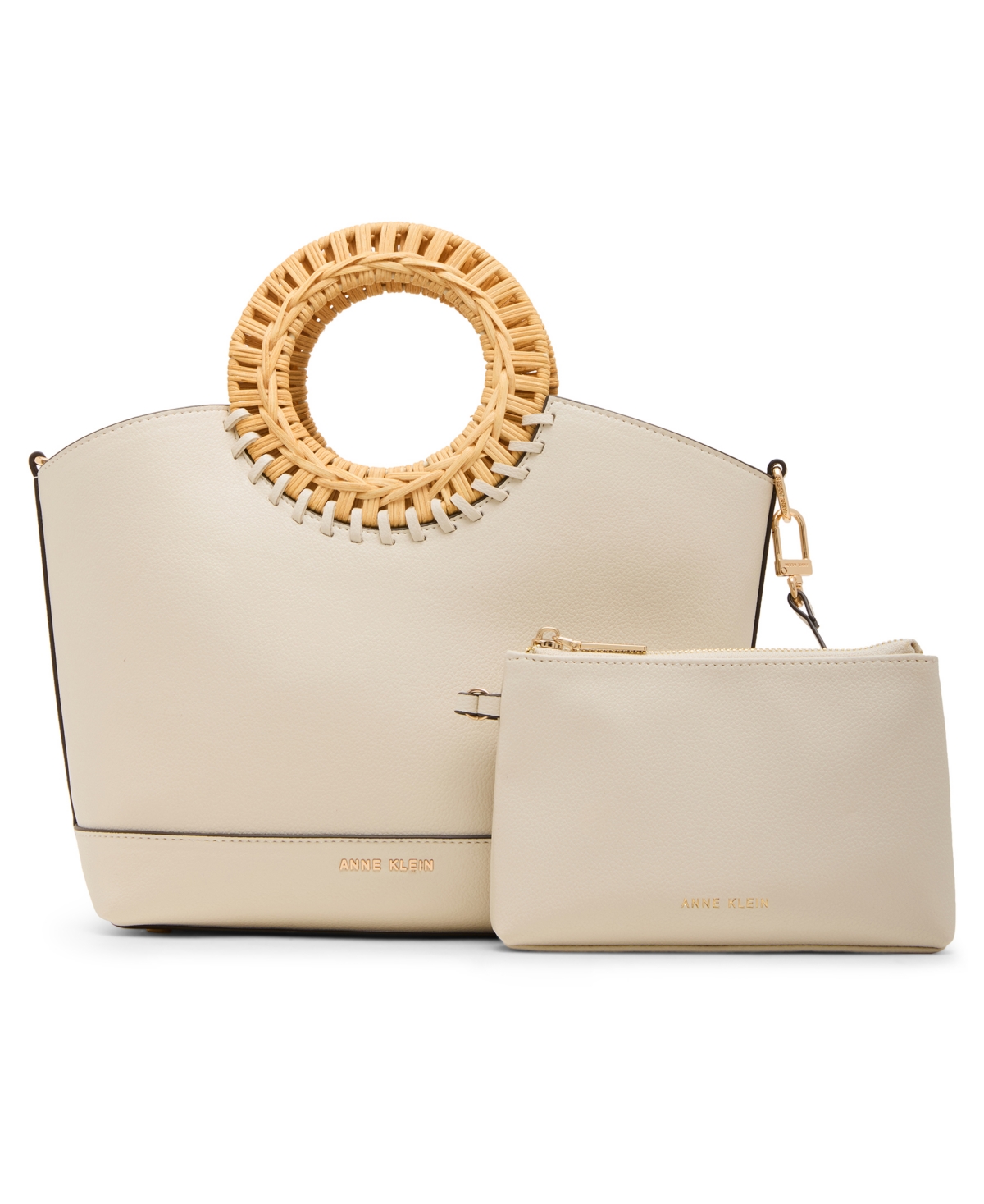 Circle Handle Medium Tote Bag - White