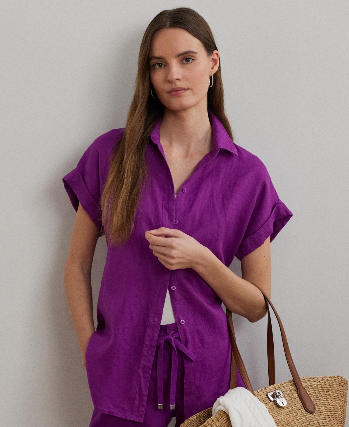 RALPH LAUREN DOLMAN-SLEEVE 100% LINEN SHIRT, REGULAR & PETITE 