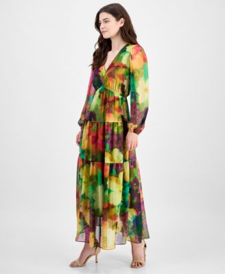 Women's V-Neck Long-Sleeve Maxi Dress