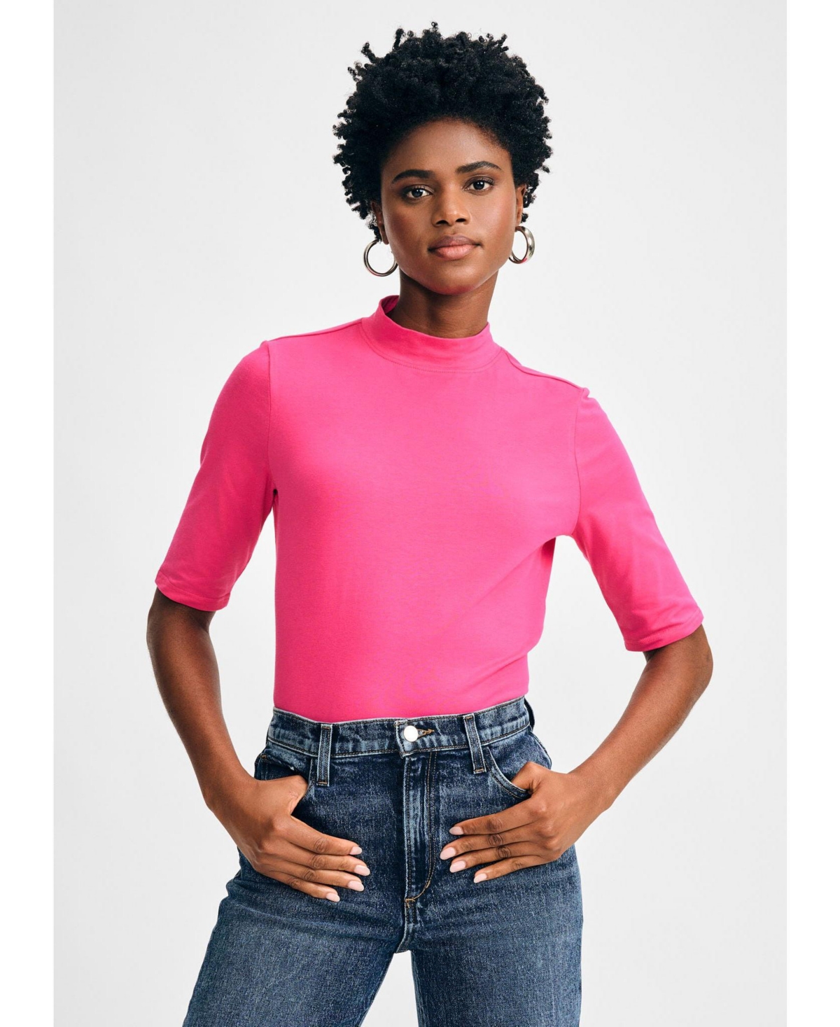 Women's Mock Neck Elbow Tee - Magenta