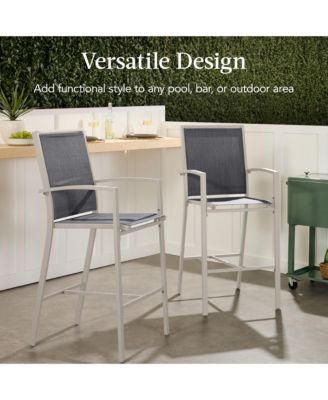 Outdoor Barstools Set of 2, Bar Height Patio Chairs w/ All-Weather Mesh