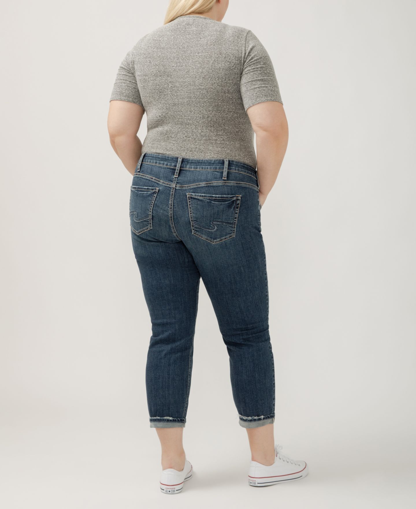 Женские джинсы Silver Jeans Co. Plus Size Boyfriend Mid Rise Slim Leg, цвет: Treble — фото 3