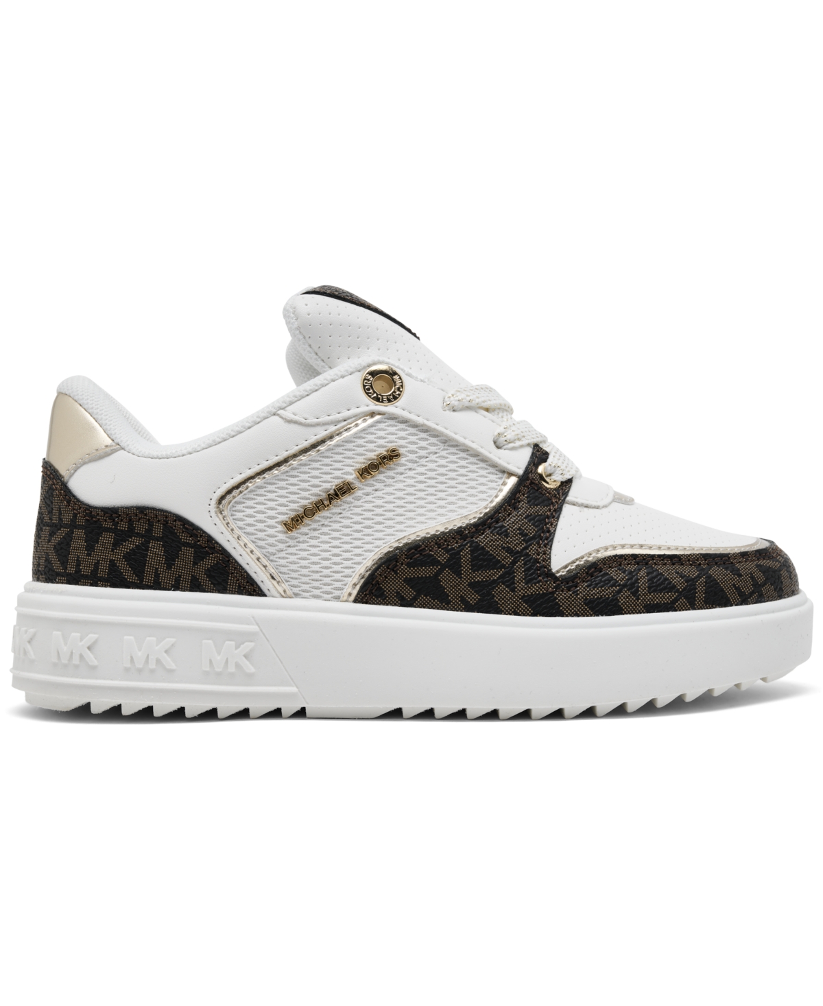 Michael Kors Little Girls Emmet Rumi Casual Sneakers From Finish Line In White,brown