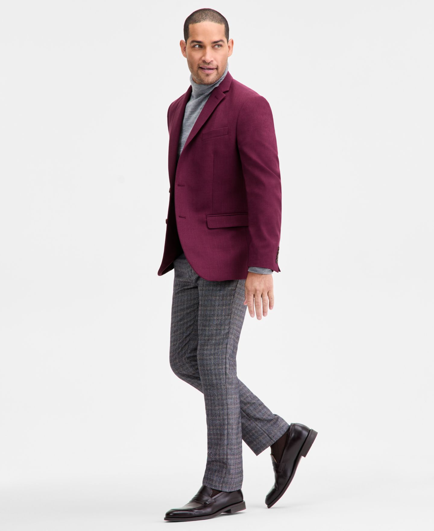 Мужской пиджак Kenneth Cole Reaction Slim-Fit Techni-Cole Solid Weave Sport Coat, цвет: Бордовый — фото 3