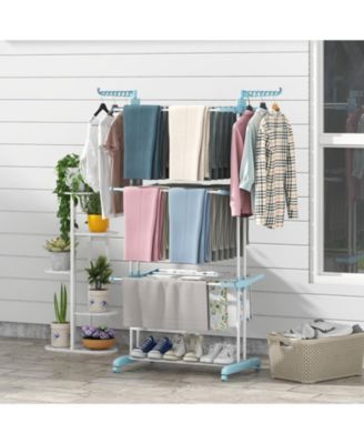 4-tier Clothes Drying Rack with Rotatable Side Wings and Collapsible Shelves