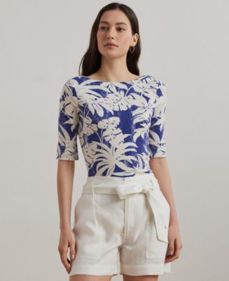 ラルフ・ローレン Lauren Ralph Lauren Leaf-Print ストレッチ Cotton Boatneck Tee レディース シャツ Women's Lauren Ralph Lauren Leaf-Print Stretch Cotton