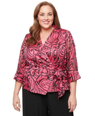 Alex Evenings - Plus Size Printed 3/4-Sleeve Wrap Blouse