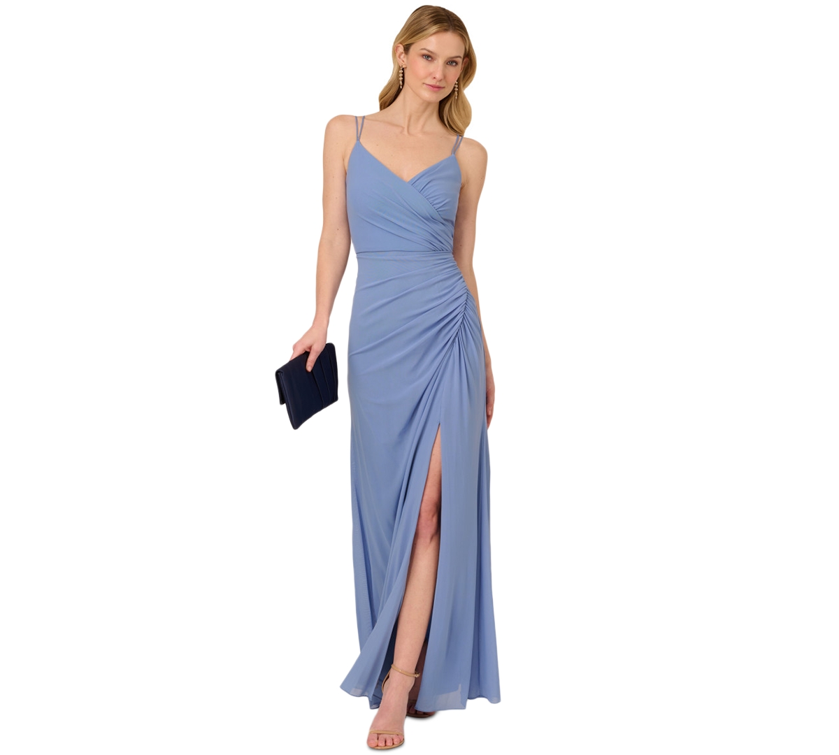 ADRIANNA PAPELL WOMEN'S V-NECK SLEEVELESS DRAPED GOWN 