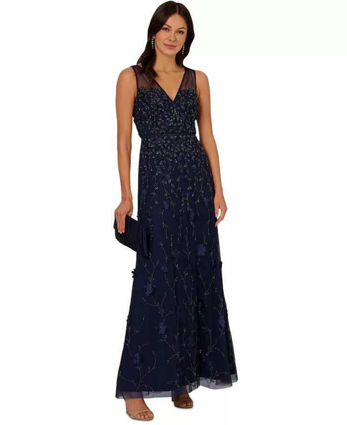 Women's V-Neck Beaded Sleeveless Gown