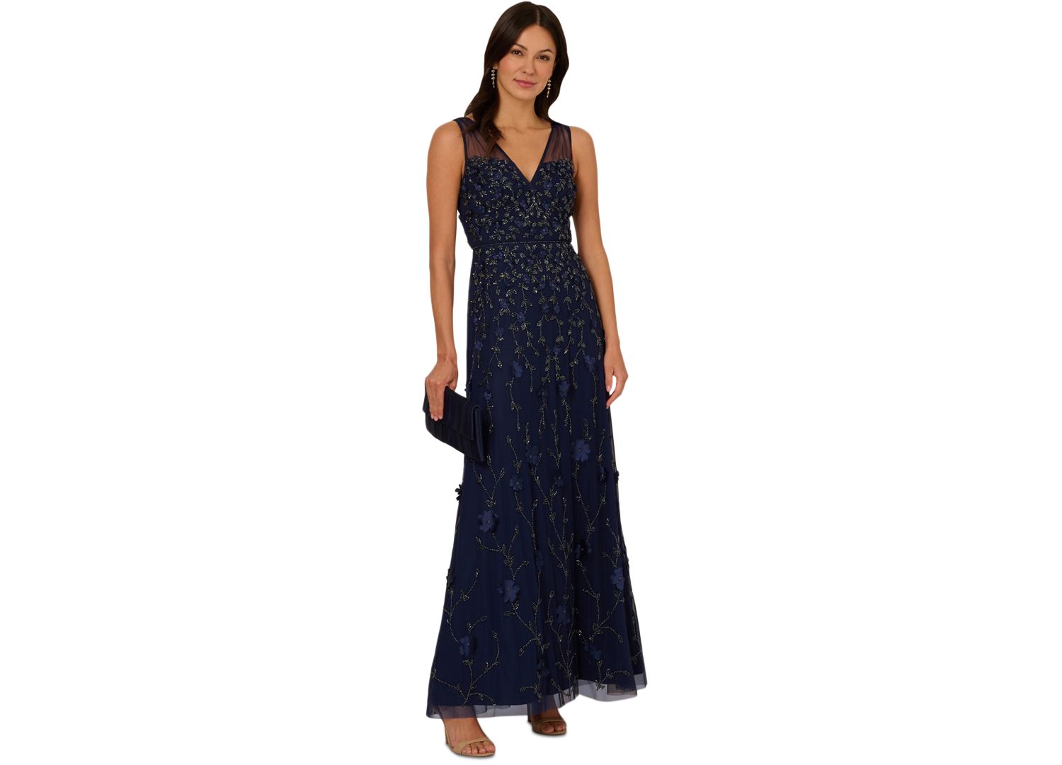 Women's V-Neck Beaded Sleeveless Gown
