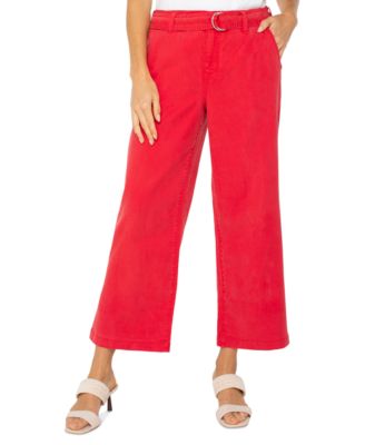 Liverpool Los Angeles - Petite Cropped Belted Wide-Leg Pants