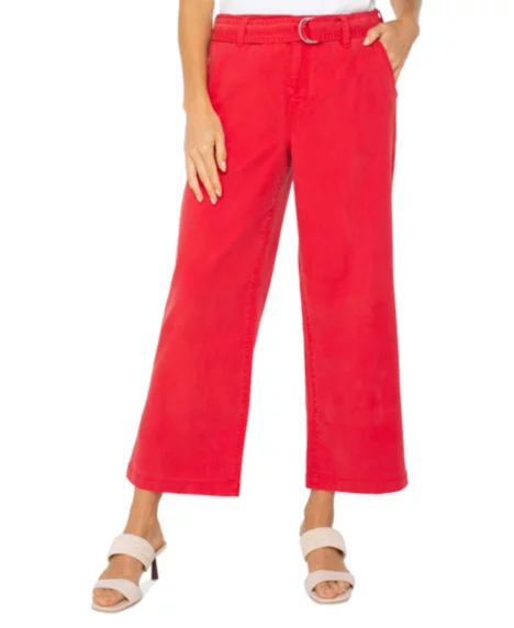 Petite Cropped Belted Wide-Leg Pants - Geranium