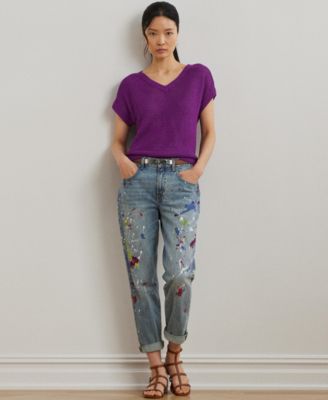 Lauren Ralph Lauren Women's Linen-Blend Short-Sleeve V-Neck