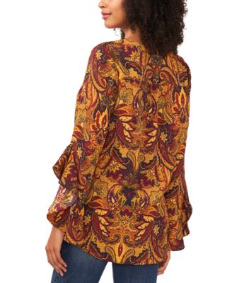 Women's Paisley-Print Flutter-Sleeve Top