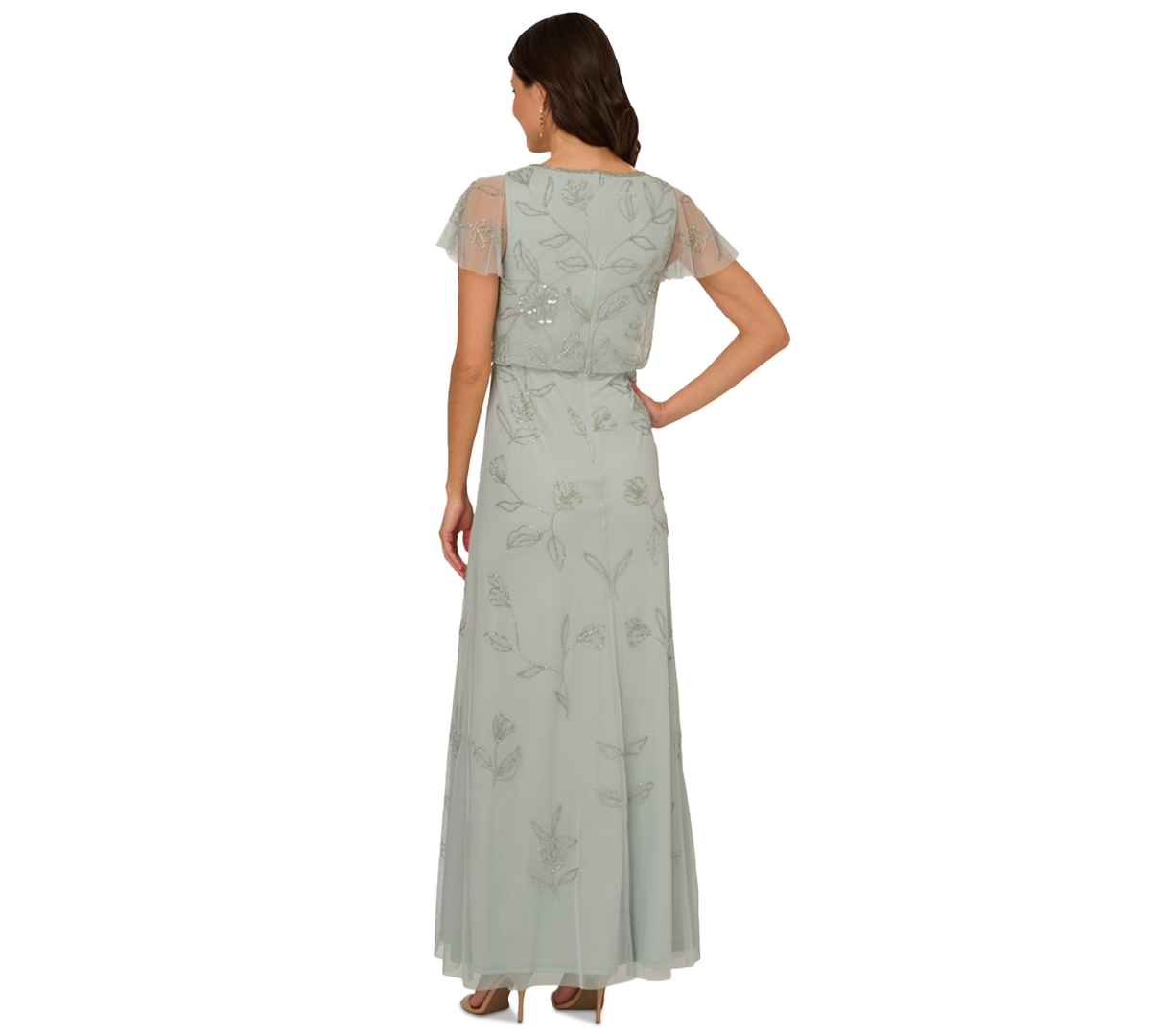 Adrianna Papell Plus Size Beaded Blouson Dress In Aqua Dust