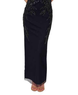Petite Beaded Sleeveless Long Sheath Gown