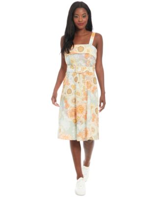 London Times - Women's Printed Belted Sleeveless Midi Dress