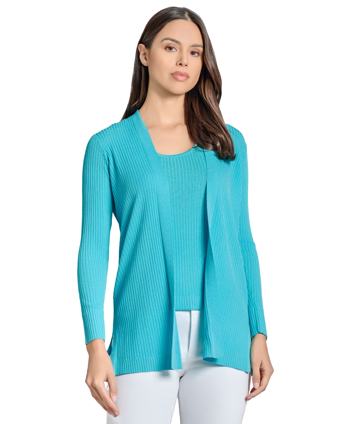 Women's Long-Sleeve Side-Slit Cardigan Sweater - Aqua Wave