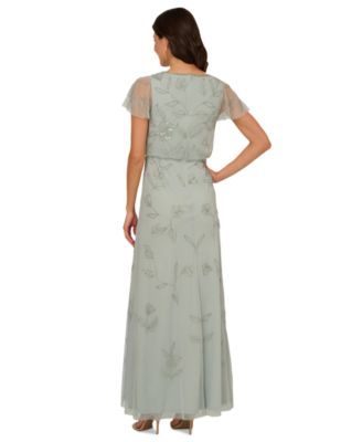 Adrianna Papell Women's Beaded Blouson Flutter-Sleeve Dress