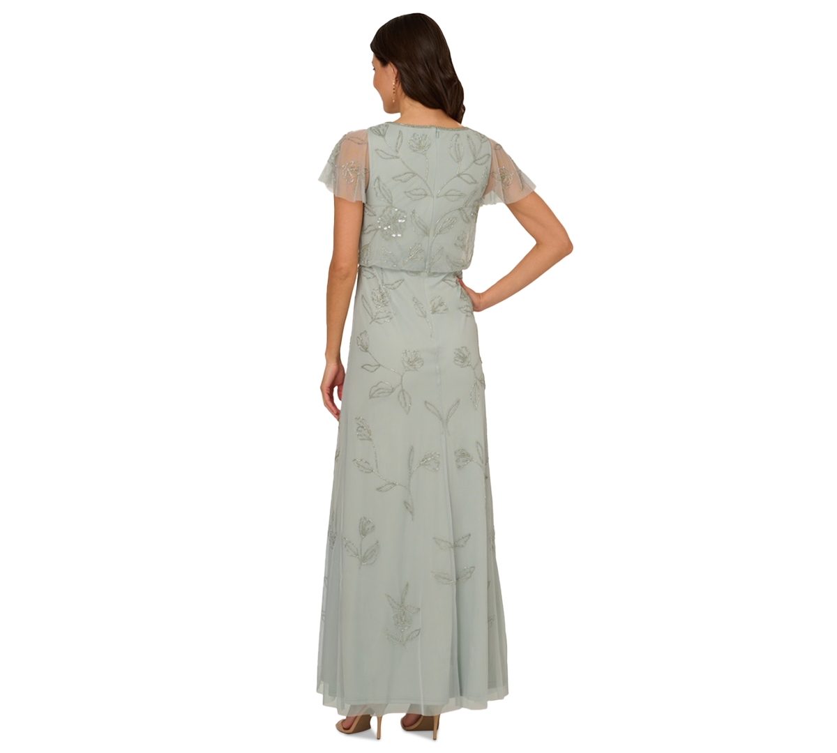 ADRIANNA PAPELL WOMEN'S BEADED BLOUSON FLUTTER-SLEEVE DRESS 