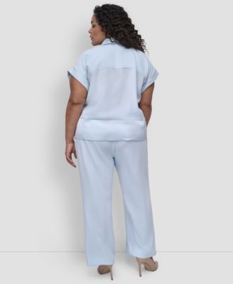 Plus Size Reverse Satin Button-Front Shirt