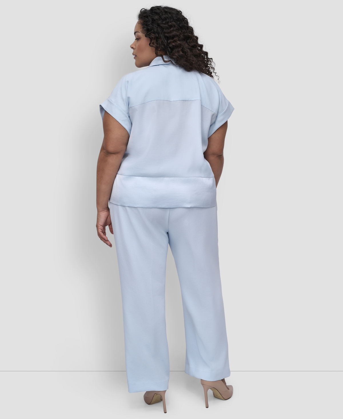 Shop Dkny Plus Size Reverse Satin Button-front Shirt