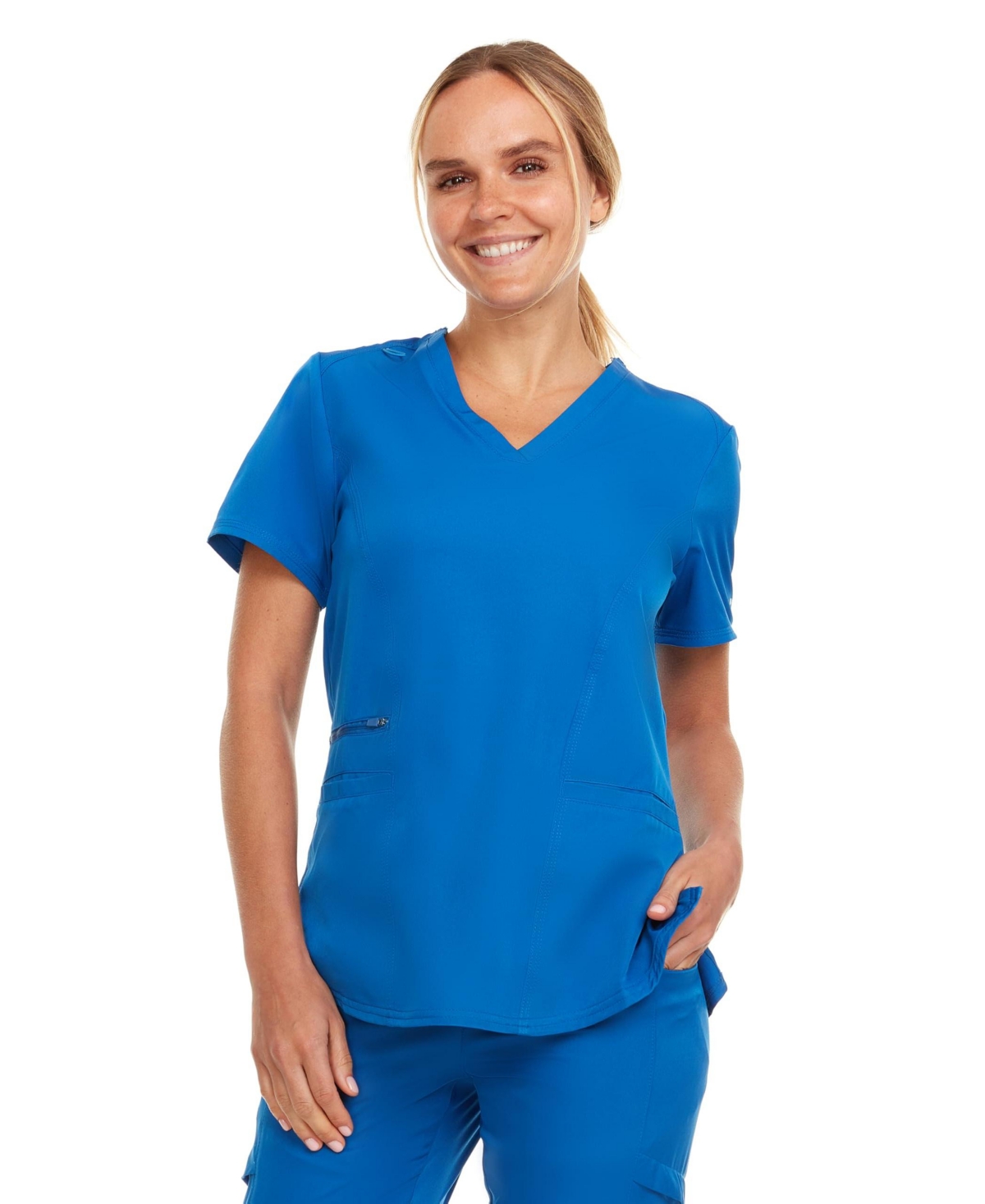 Plus Size Ruth 3-Pocket Multi Stitch V-Neck Scrub Top, Pewter, 3X Large - Galaxy blue