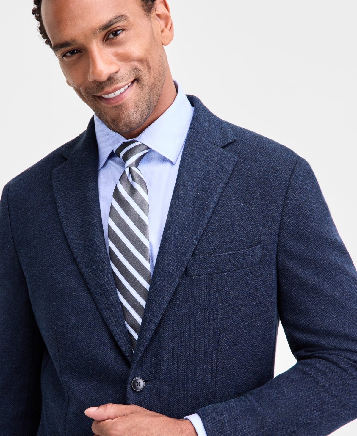 Michael Kors Men's Classic-fit Stretch Midnight Herringbone Knit Sport Coat In Blue