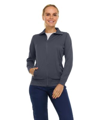Women's Scrub Jackets for Woman, Zip Front Nurse Jacket, 4-Way Stretch Fabric Warm Up Coat Pewter