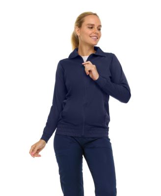 Women's Scrub Jackets for Woman, Zip Front Nurse Jacket, 4-Way Stretch Fabric Warm Up Coat Pewter