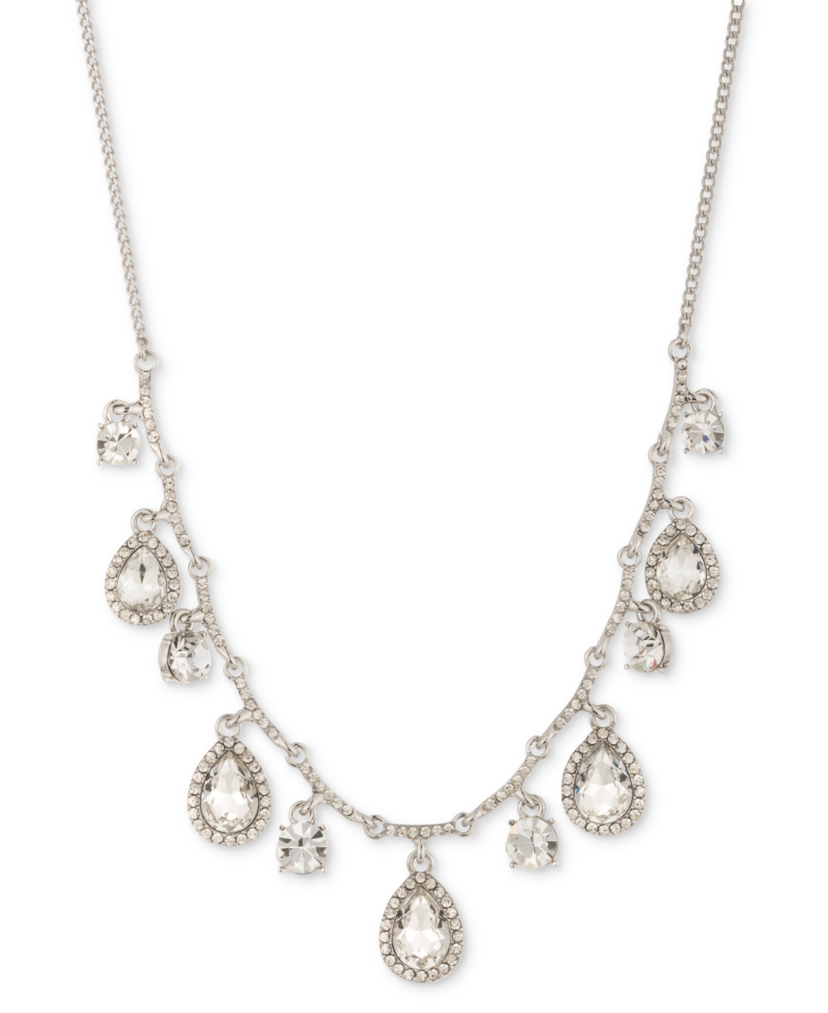 Mixed Crystal Halo Shaky Statement Necklace, 16" + 3" extender - Silver
