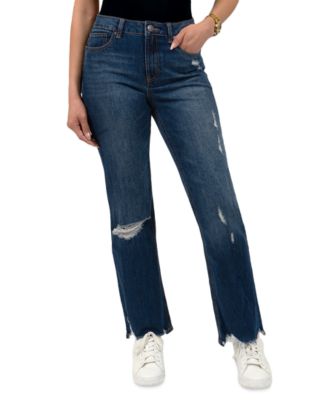 Rewash - Juniors' High Rise Distressed Straight-Leg Jeans