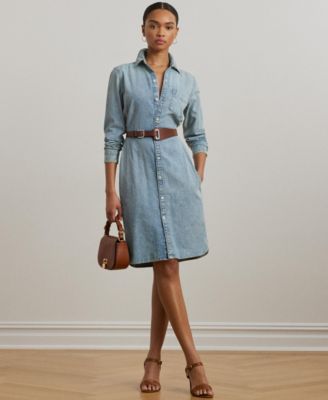 【Lauren Ralph Lauren】Belted Denim Shirtdress Lauren Ralph Lauren Women's Belted Denim Shirtdress - Macy's