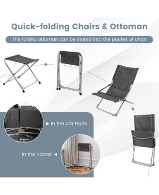 5pcs Patio Folding Sling Chair Set Ottoman Table Portable Headrest Outdoor Beach