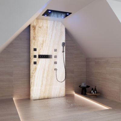 LED Light Ceiling-Mounted Thermostatic Shower System With Body Jets With Handheld Shower
