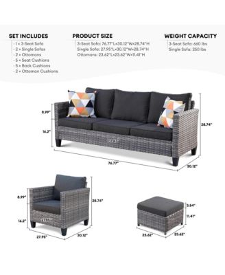 5 Piece Patio Furniture, Outdoor Furniture Sets, Modern Wicker Patio Furniture Sectional and 2 Pillows, All Weather Garden Patio Sofa, Backyard, Steel